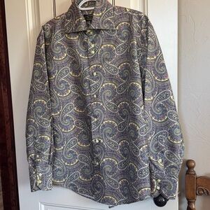 Daniel Elissa Paisley Gray, Yellow,& Pink Men's Shirt, 100%Polyester Microfiber.